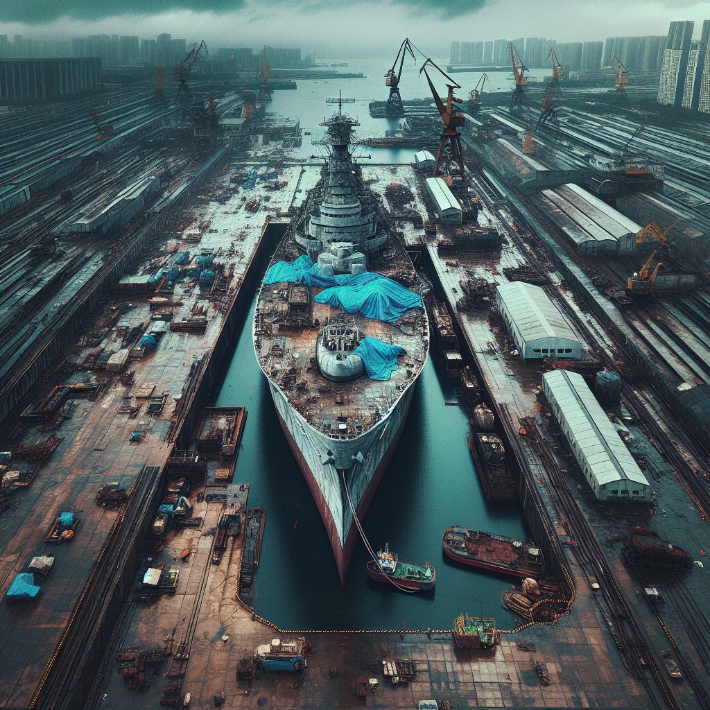 North Korea Hides Shipwreck with Blue Tarps